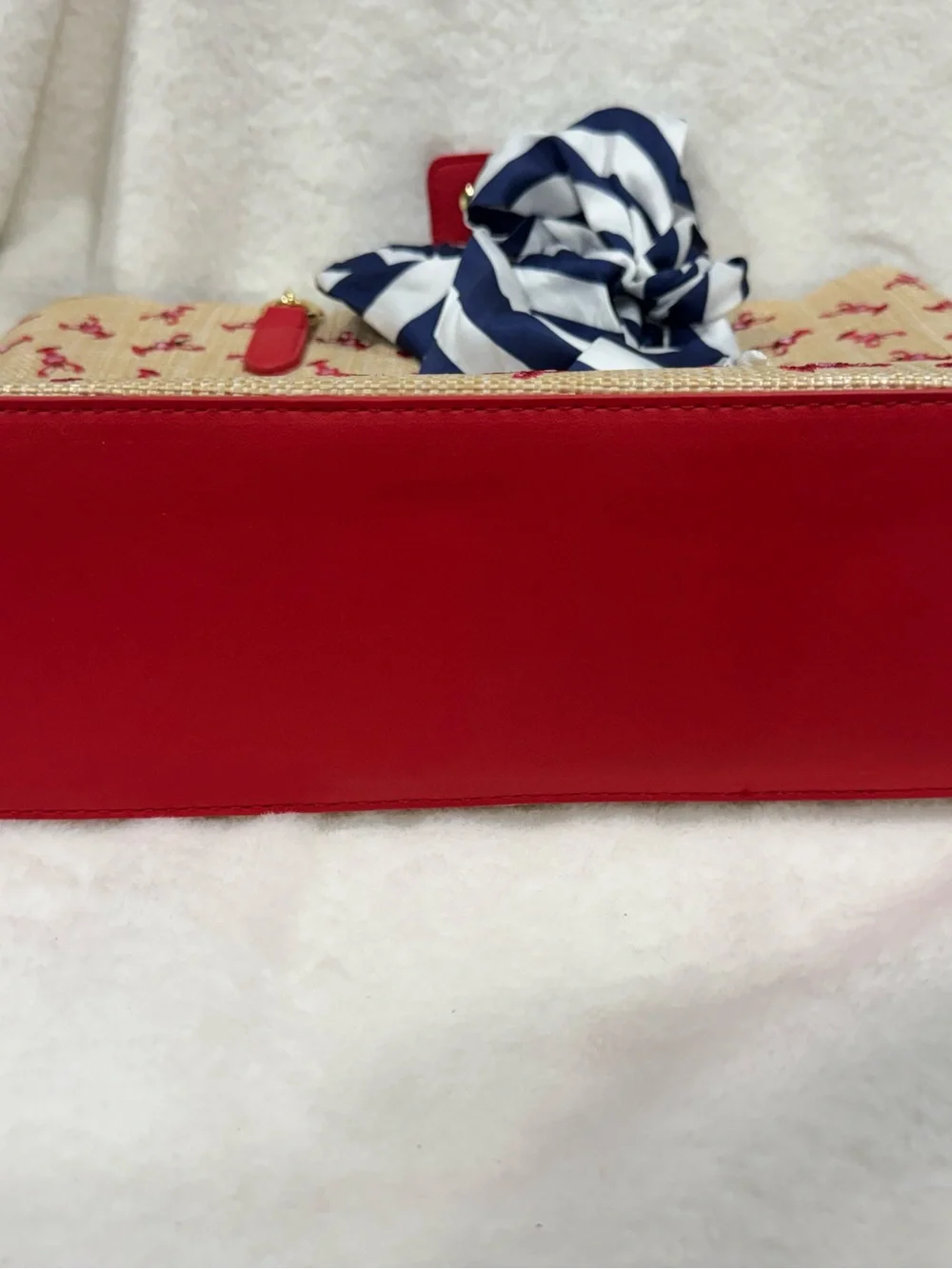 NWOT- Betsey Red Embroidered Tote with Navy-White Scarf